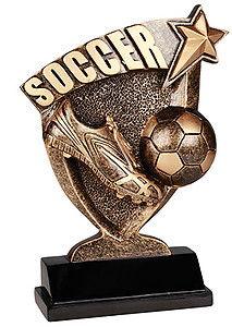 Broadcast Resin Soccer Trophies in Two Sizes