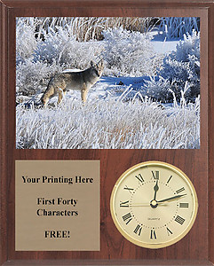 V Series Cherry Finish Fox & Coyote Plaques with Clocks