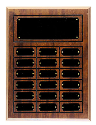 Perpetual plaque with header and 18 plates.