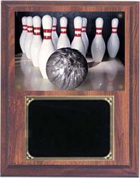 Deluxe Cherry Finish Image Bowling Plaque