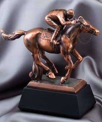 Race Horse and Jockey Resin Trophy Statue