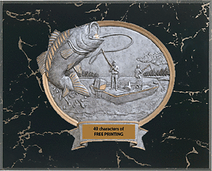 3 Size Options of Black Marble Finish Fishing Plaque