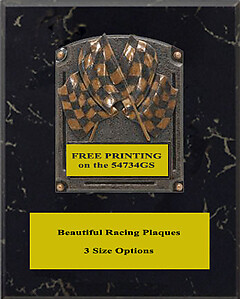 54734BMV Checkered Flags Racing Plaque with Black Marble Finish