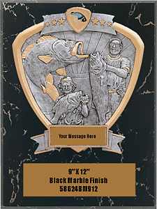 Mounted Resin Black Marble Finish Fishing Plaque