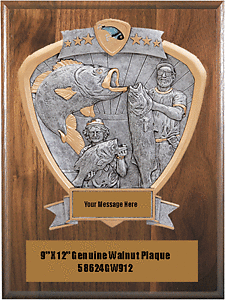 Mounted Resin Genuine Walnut Fishing Plaque