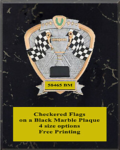 Checkered Flags Racing Plaque with Black Marble Finish