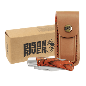 BR1253 Bison River Stainless Steel Folding Knife with Wood Handle