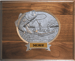 Genuine Walnut Bass Fishing Plaque