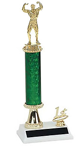 Male Bodybuilder Trophies 10-18 inches tall, with riser and trim