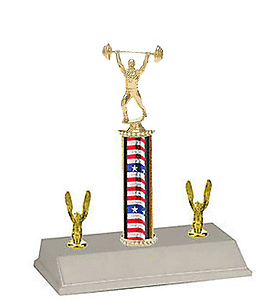 Weightlifter Trophy, 8-18 inches tall, with double-sided trim