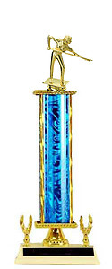 Square Column Billiard Trophy with Riser and two trim figures, S3R