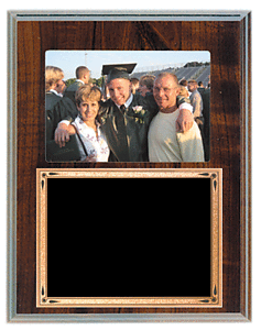 Slide-in photo plaque holds a 3 1/2