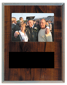 Slide-in photo plaque holds a 3 1/2