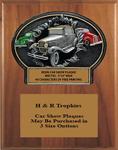 Mounted WBT793 Burst Thru Antique Car Show Plaques in Genuine Walnut.