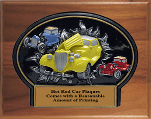 WBT794-GW810 Burst Thru Car Show Plaque mounted on an 8 X 10 Genuine Walnut Plaque