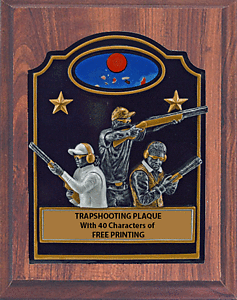 Team Trap Shooting on an 8 X 10 Cherry Finish Plaque