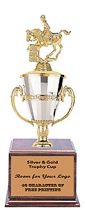 Women's Barrel Racer Cup Trophy with a Cherry Finish Base