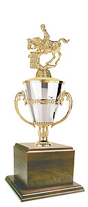 Women's Barrel Racer Cup Trophy with a Genuine Walnut Base
