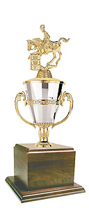 Male Barrel Racer Cup Trophy with a Genuine Walnut Base