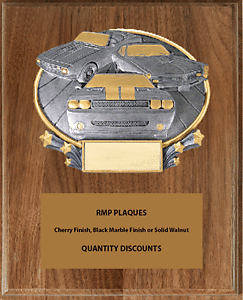 Resin Car Show Award Mounted on a Genuine Walnut  Plaques with Three Size Options