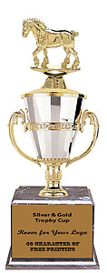 Beautiful Silver and Gold Draft Horse Cup Trophy with Black Marble Base