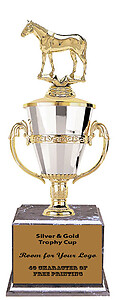 Thoroughbred Horse Cup Trophy with a Black Marble Base
