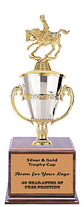 Women's Cutting Horse Cup Trophy with a Cherry Finish Base