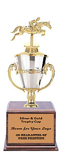 Beautiful Silver and Gold Cup Trophy with Jumping Horse