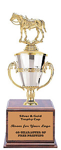 Saddle Horse Cup Trophy with a Cherry Finish Base