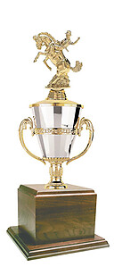 Bronc Riding Cup Trophy with a Genuine Walnut Base