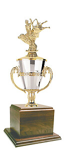 Bull Riding Cup Trophy with a Genuine Walnut Base
