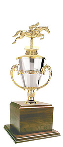 Jumping Horse Cup Trophy with a Genuine Walnut Base
