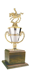 Man Riding Cutting Horse Cup Trophy with a Genuine Walnut Base