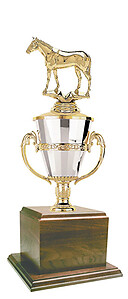 Thoroughbred Horse Cup Trophy with a Genuine Walnut Base