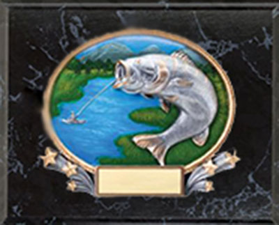 3D409 9 X 12 Black Marble Finish Fishing Plaque