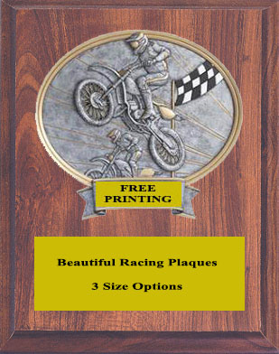 54358CFVMotocross Racing Resin Plaque on Cherry Finish