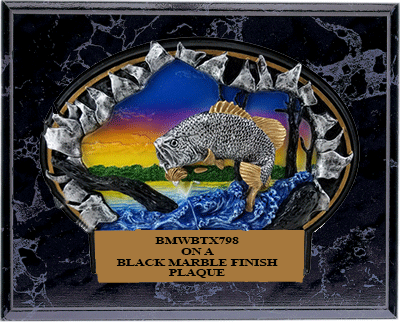 Burst Thru Fishing Plaque in Black Marble Finish