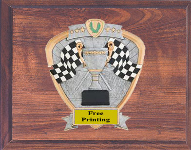 Checkered Flags Racing Plaque with Black Marble Finish