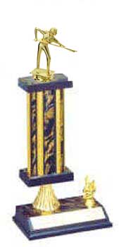 Square Column Billiard Trophy with Riser and Trim Figure, S2R