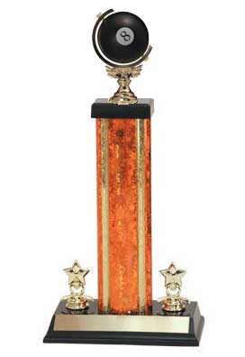 Square Column Billiard Trophy with Riser and Trim Figure, S3
