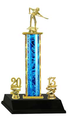 Square Column Billiard Trophy with Riser and Trim Figure, S3