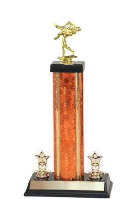 Boxing Trophy, Wrestling Trophy, Single Rectangular Column, Two Trim Figures