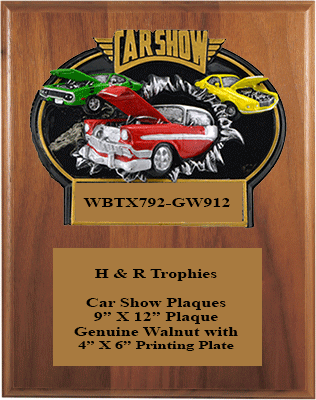 WBRX792-GW912-1013-1215 Mounted Burst Thru Car Show Plaques