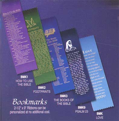 Bookmarks Ribbons available in How to use the Bible, Books of the Bible, Psalm 23, Footprints and Love