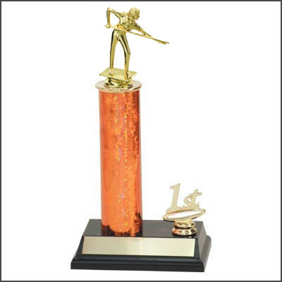 Single Column Billiard Trophy with Trim Figure