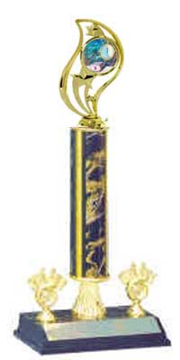 R3R Swimming Trophies with a single round column, riser, and added trim, on both sides of column.