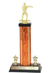 Boxing Trophy, Wrestling Trophy, Single Rectangular Column, Two Trim Figures