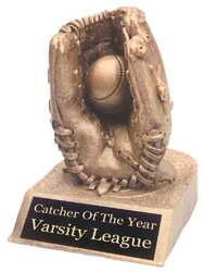 Resin Gold Baseball in Glove Trophy Statue