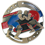 Large Colorful Enamel Wrestling Medals M3SW1 with Neck Ribbons
