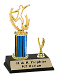 Boy or girl single post silhouette soccer trophy with trim R2-90435